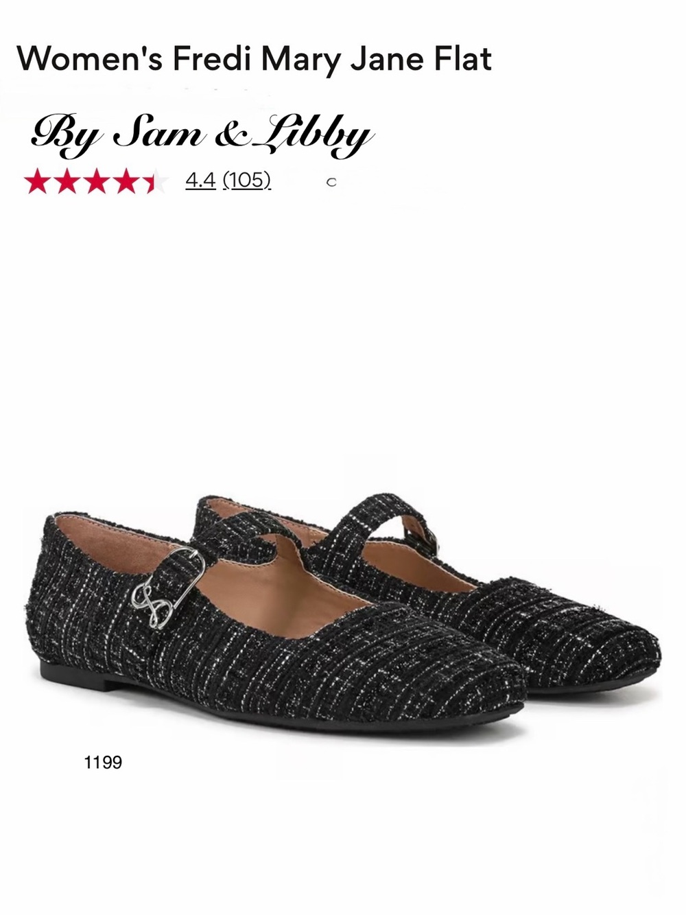 *new* Sam & Libby Fredi Black Tweed Mary Jane Flats with Buckle Detail